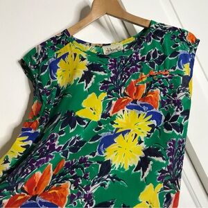 Vintage Tropical Silk Blouse Size Small